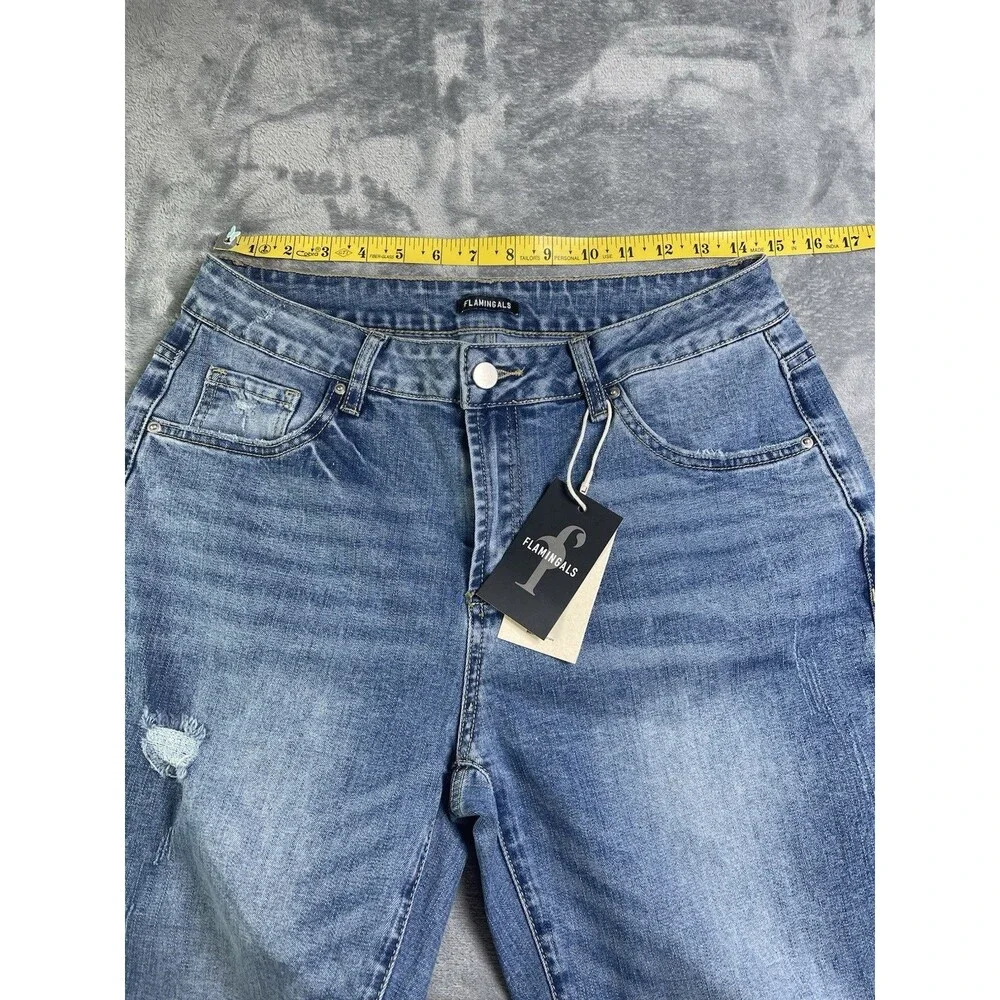 Flamingals NWT cropped raw hem womens jeans Large party festival retail $59 - Picture 4 of 7